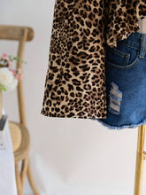 Women's V-Neck Long Sleeve Tie-Front Ruffle Hem Leopard Print Shirt,